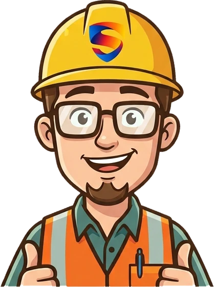 The OSH Experts mascot: a smiling safety professional in a hard hat and safety vest giving two thumbs up